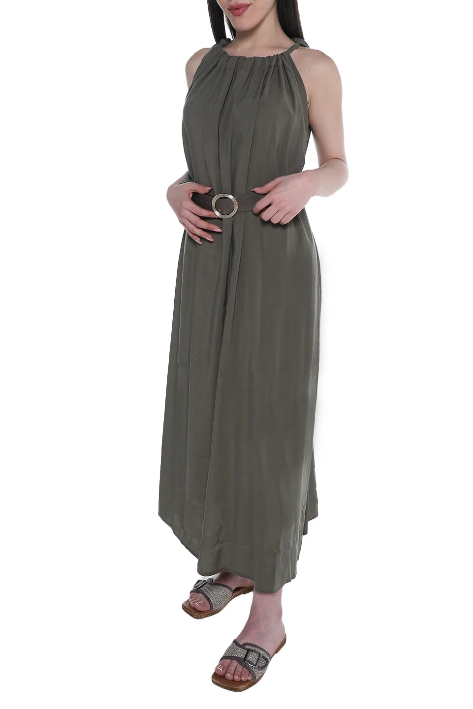 Long Olive dress With Belt