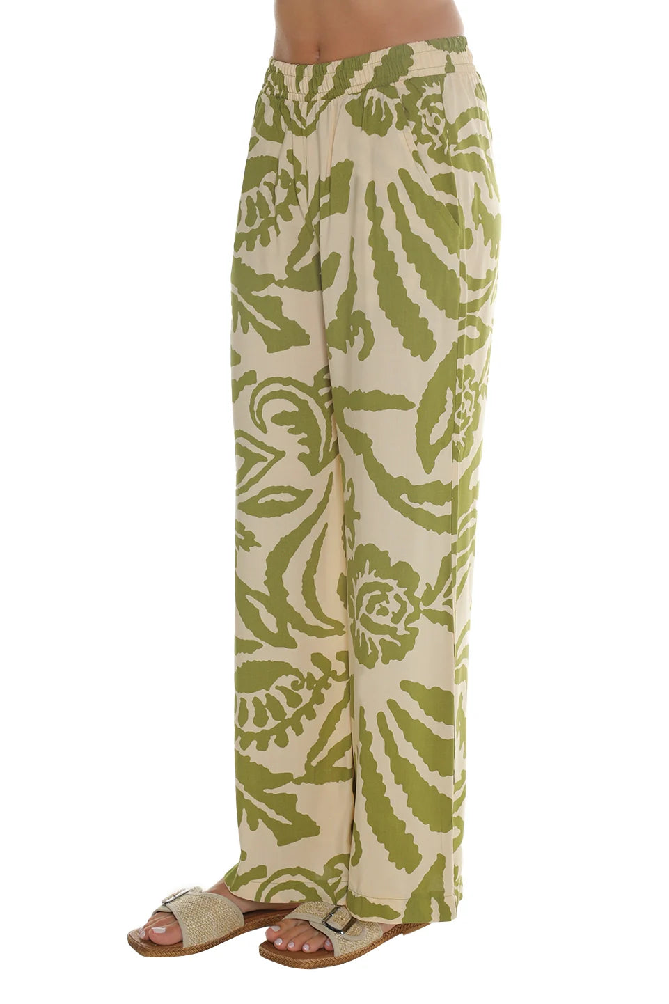 Beige Casual Pant With Printed Design
