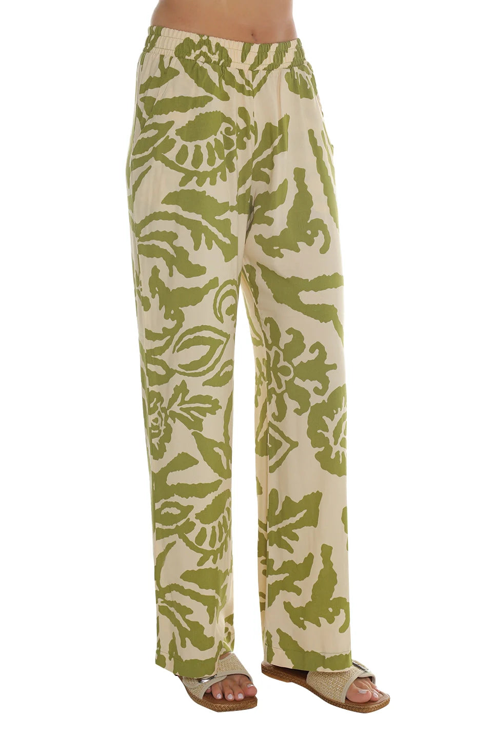 Beige Casual Pant With Printed Design