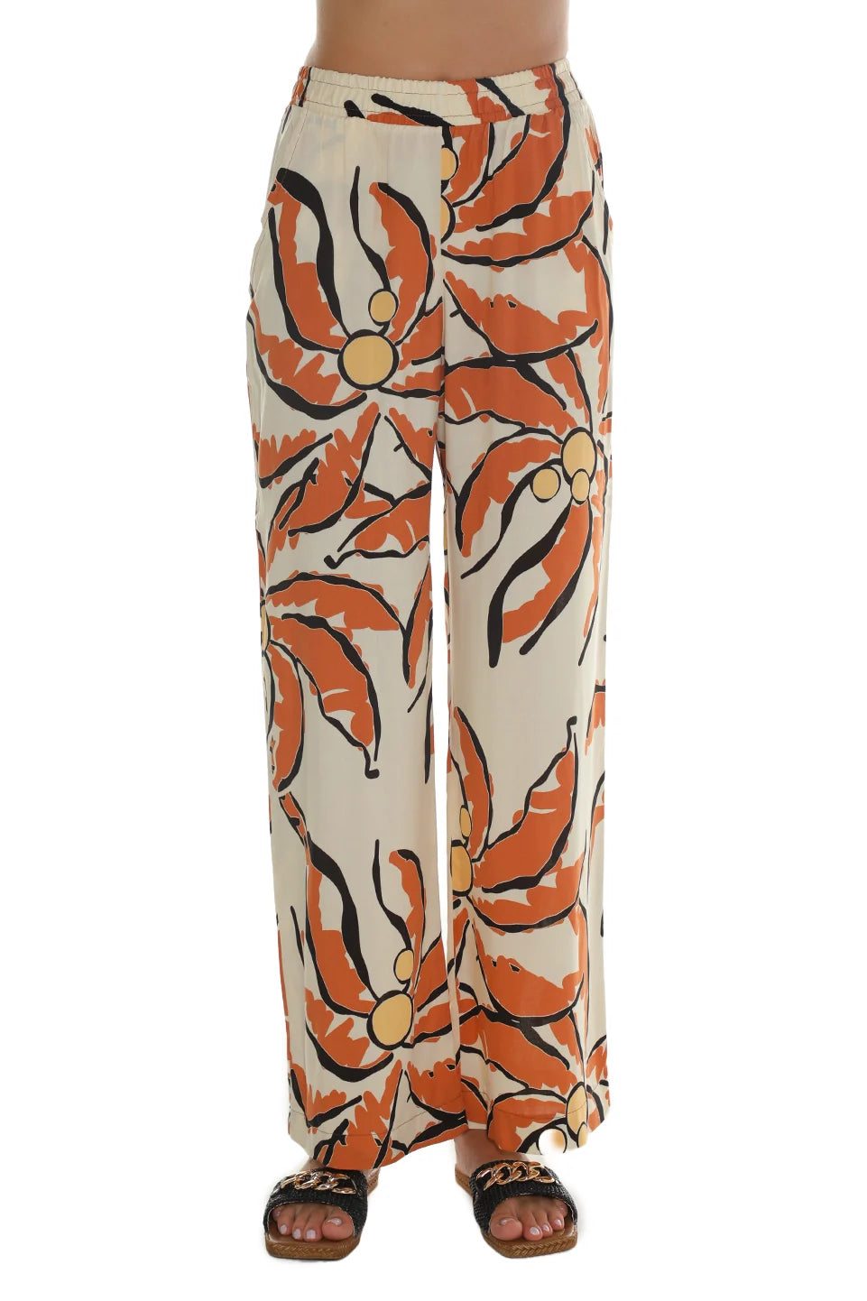Orange Casual Pant With Printed Design