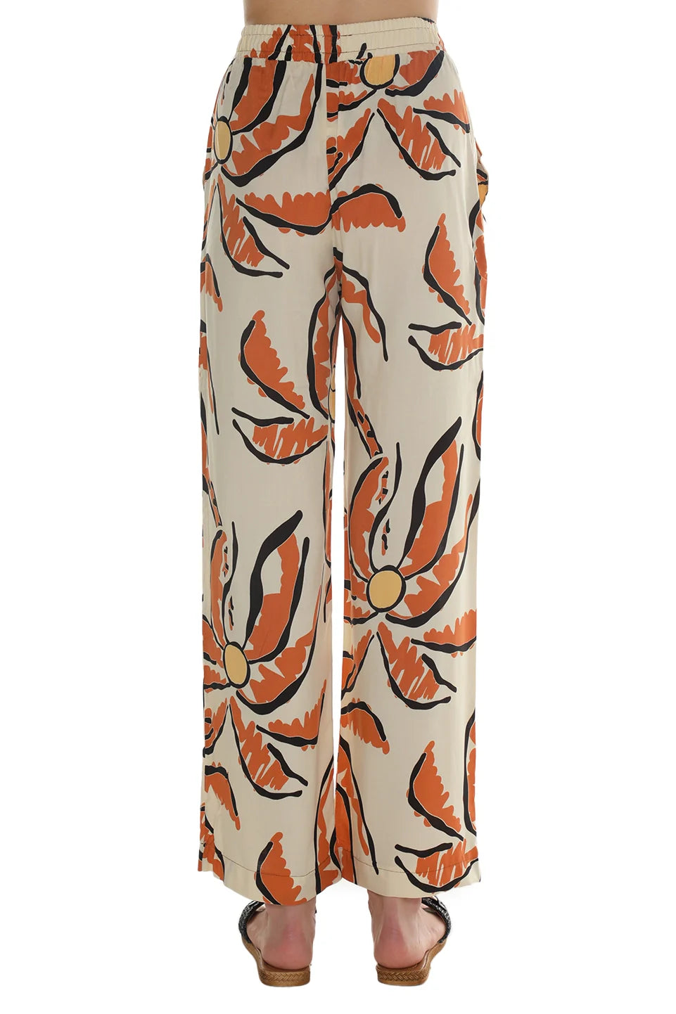 Orange Casual Pant With Printed Design