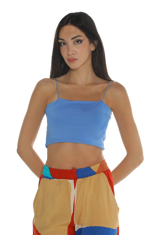 Thin Strap Blue Sleeveless Crop Top