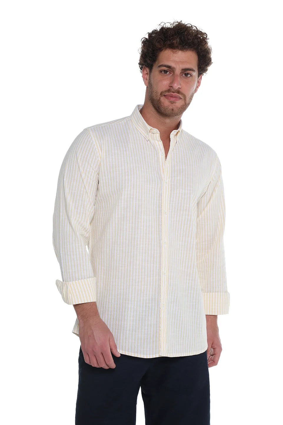 Long Sleeve Stripe Lemon Linen Shirt