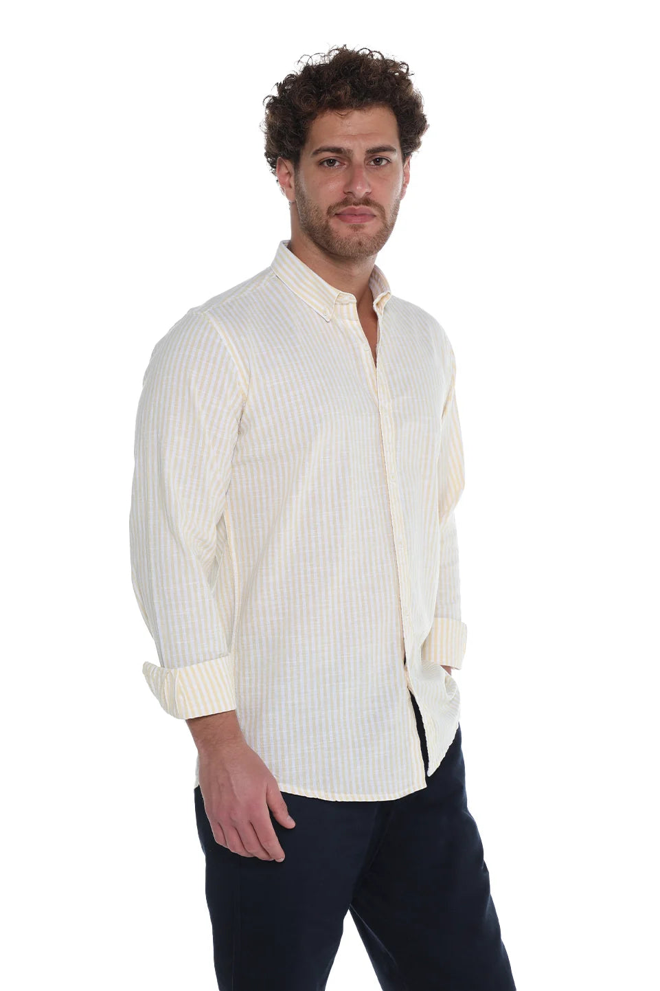 Long Sleeve Stripe Lemon Linen Shirt