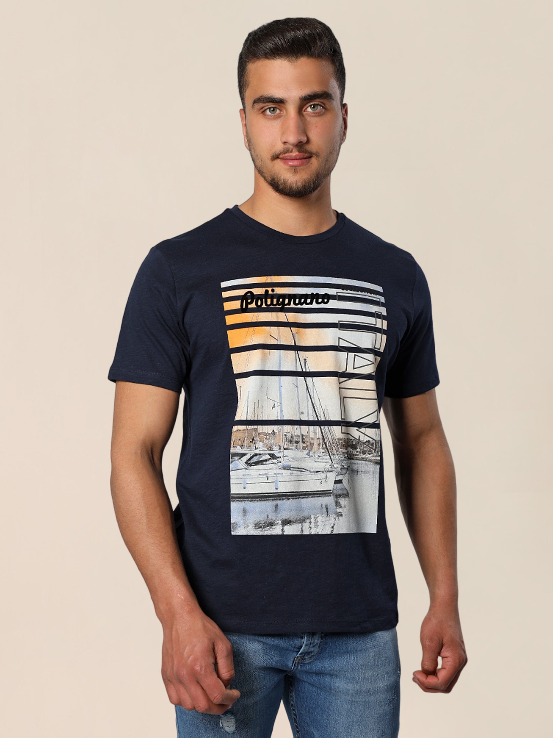 Men Summer T-shirt With Italy Themed Printed Design
