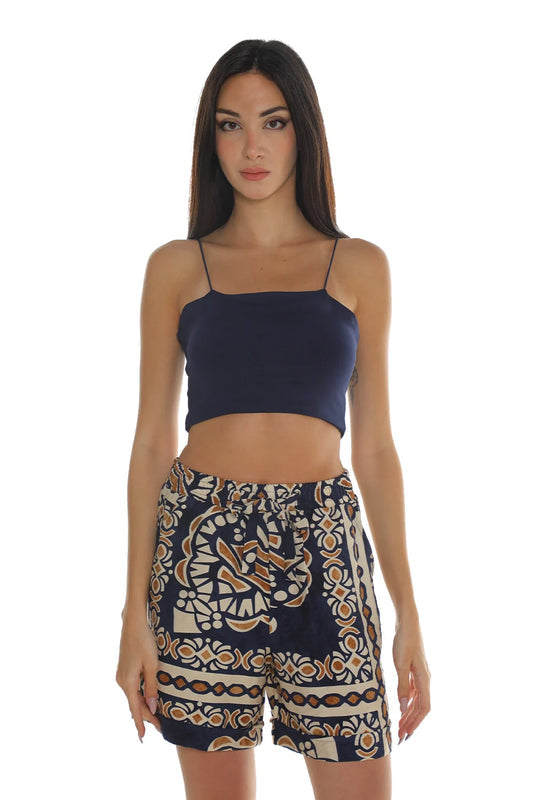 Thin Strap Navy Sleeveless Crop Top
