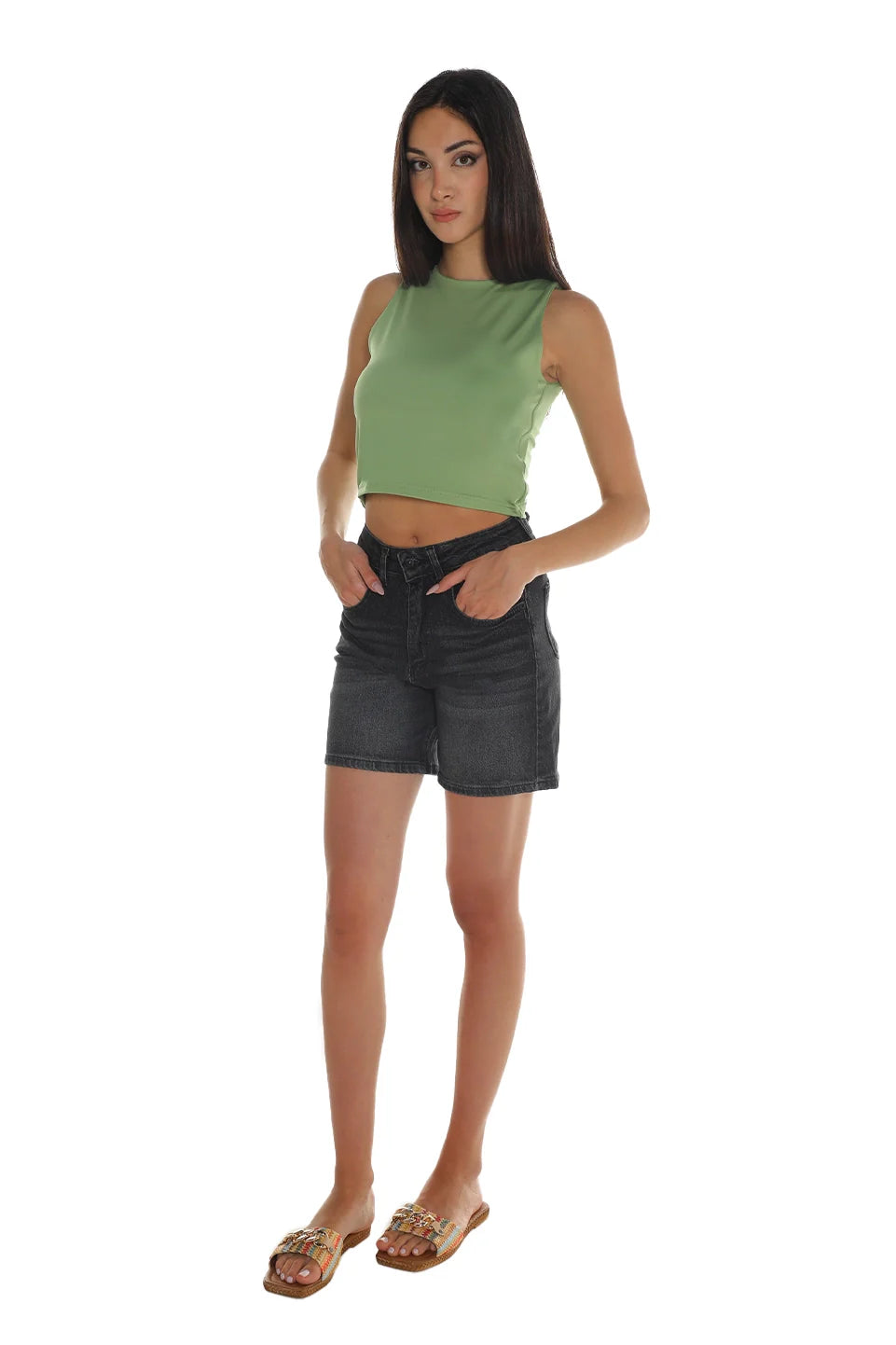 Sleeveless Green Basic Top