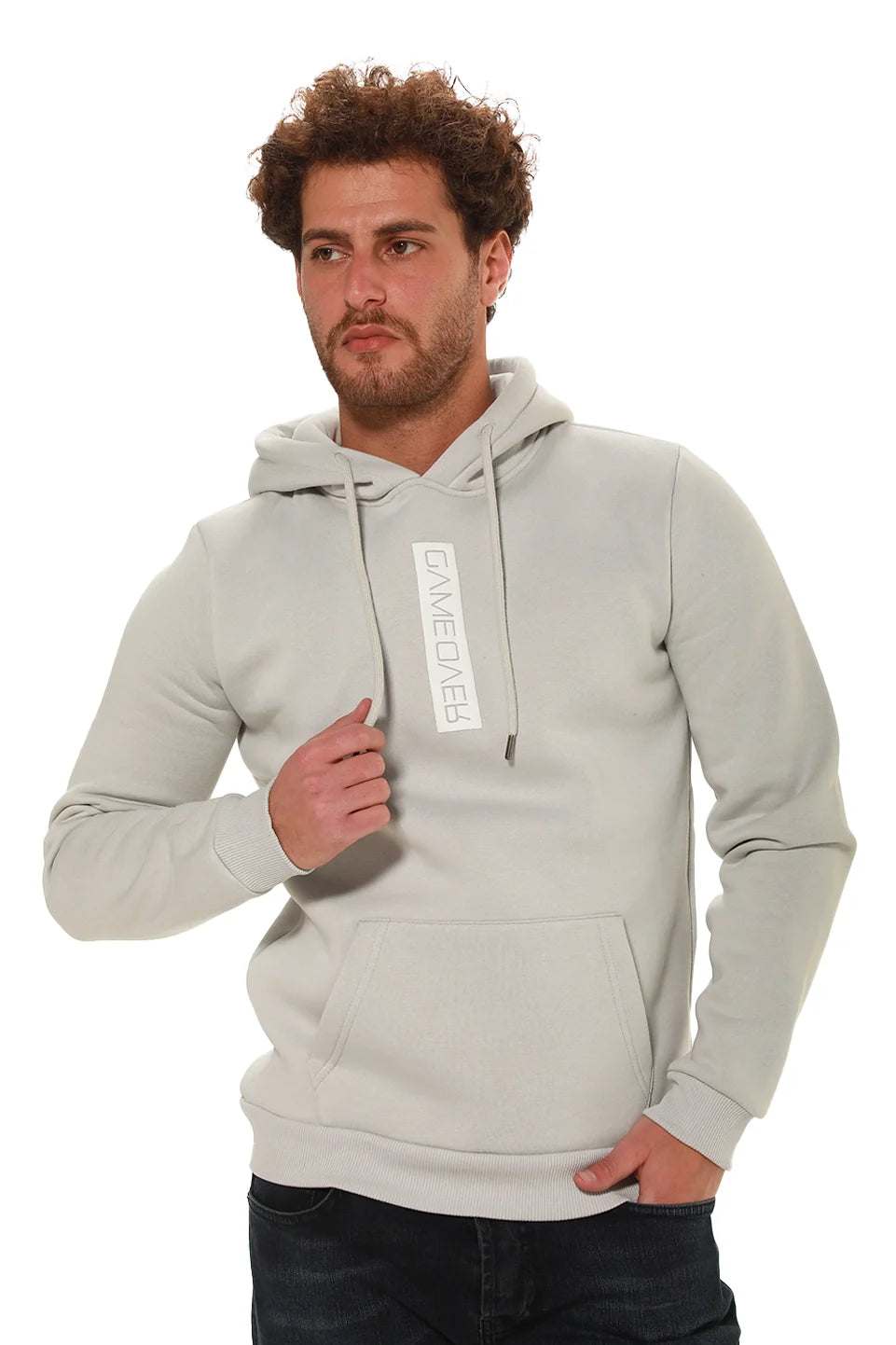 Light Grey Hoodie With Simple Front Design