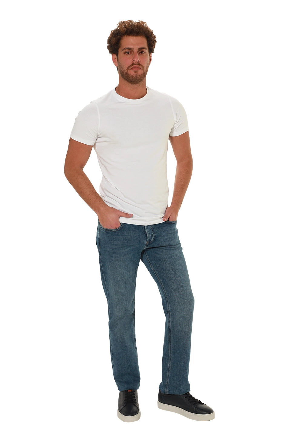 Slim Straight Blue Washed Denim Jeans