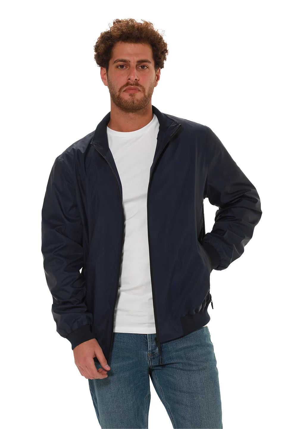 Navy Parashut Jacket With Zipper To Close