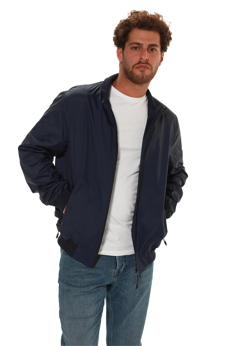 Navy Parashut Jacket With Zipper To Close