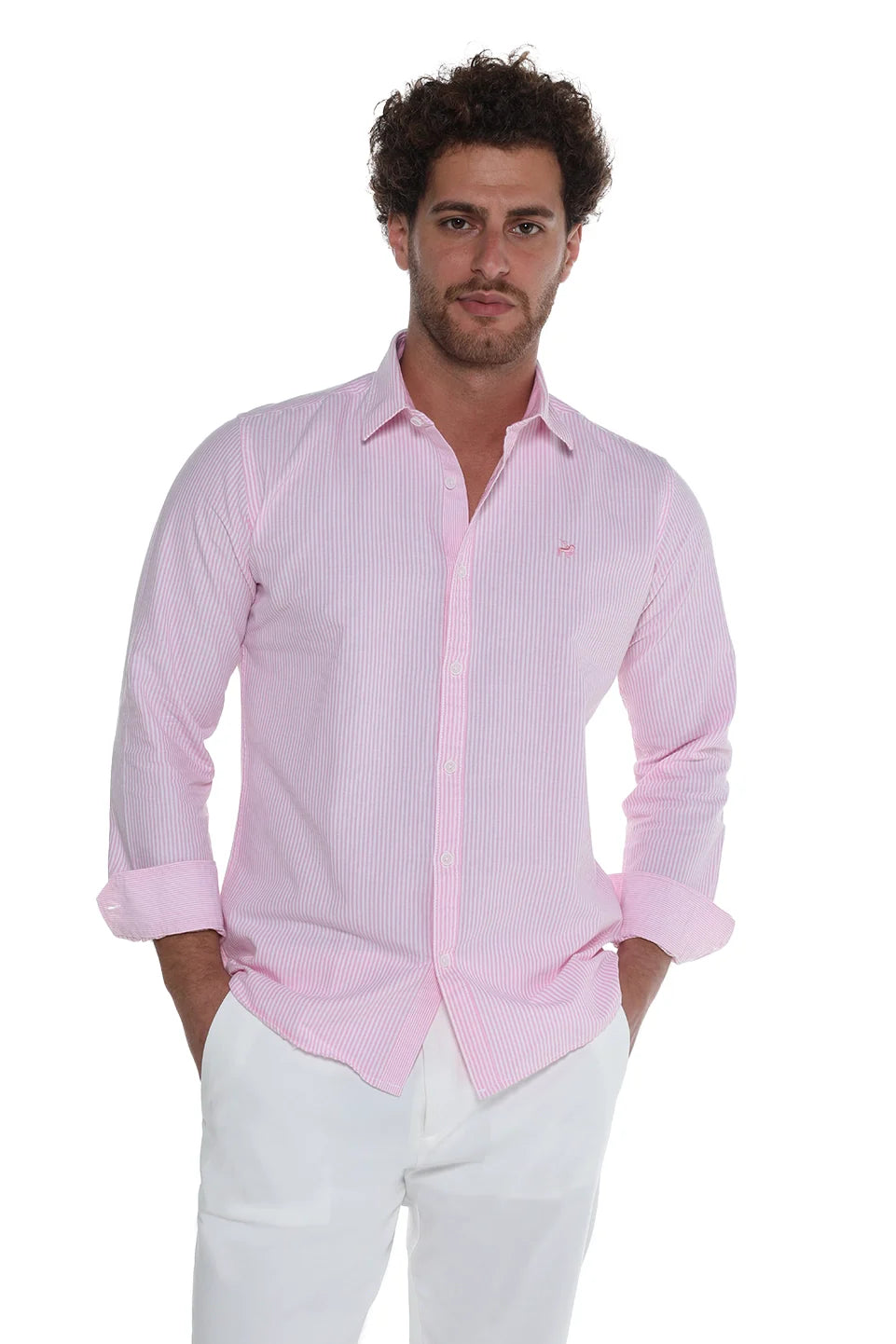 Pink Oxford Striped Shirt Long Sleeve