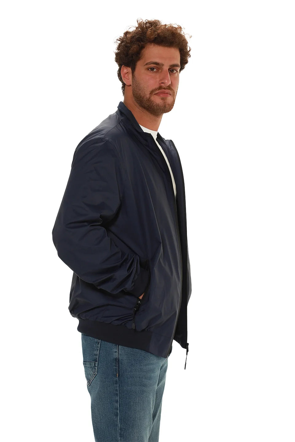 Navy Parashut Jacket With Zipper To Close