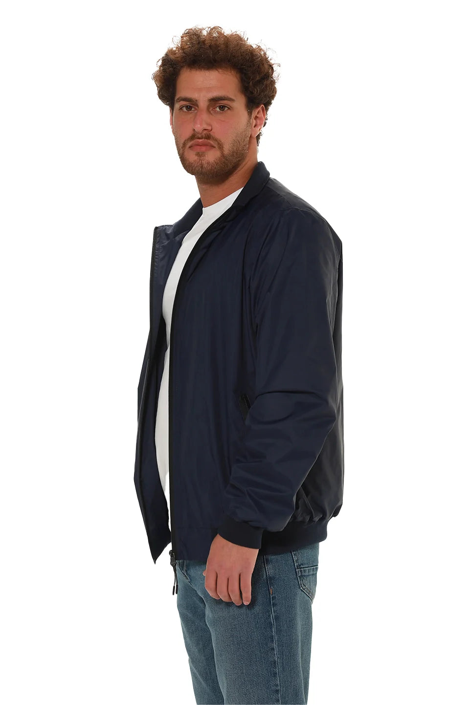 Navy Parashut Jacket With Zipper To Close