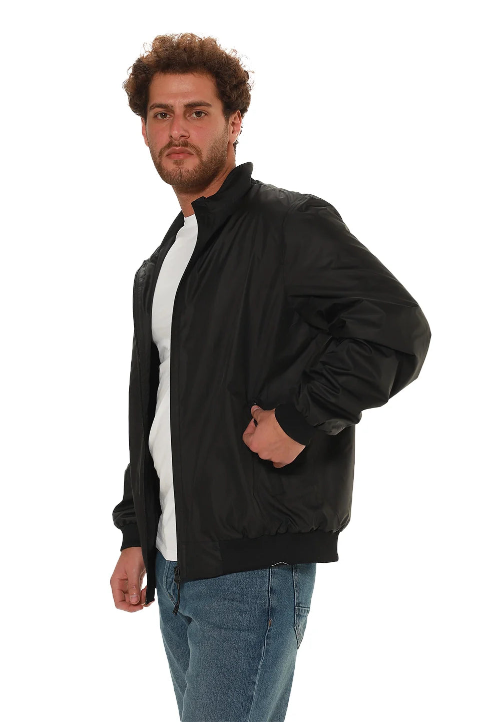 Black Parashut Jacket With Zipper To Close