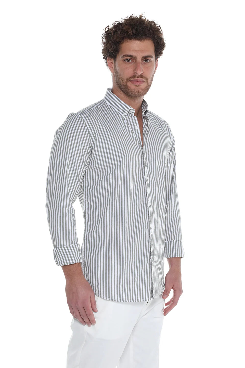 Green Oxford Shirt With thin Stripe Design
