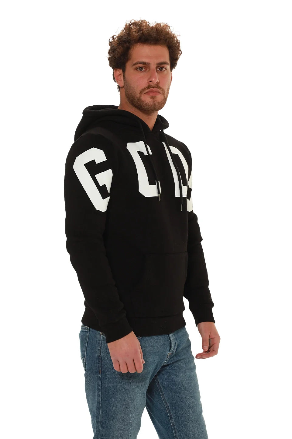 Black Printed Hoodie With Kangaroo Pocket