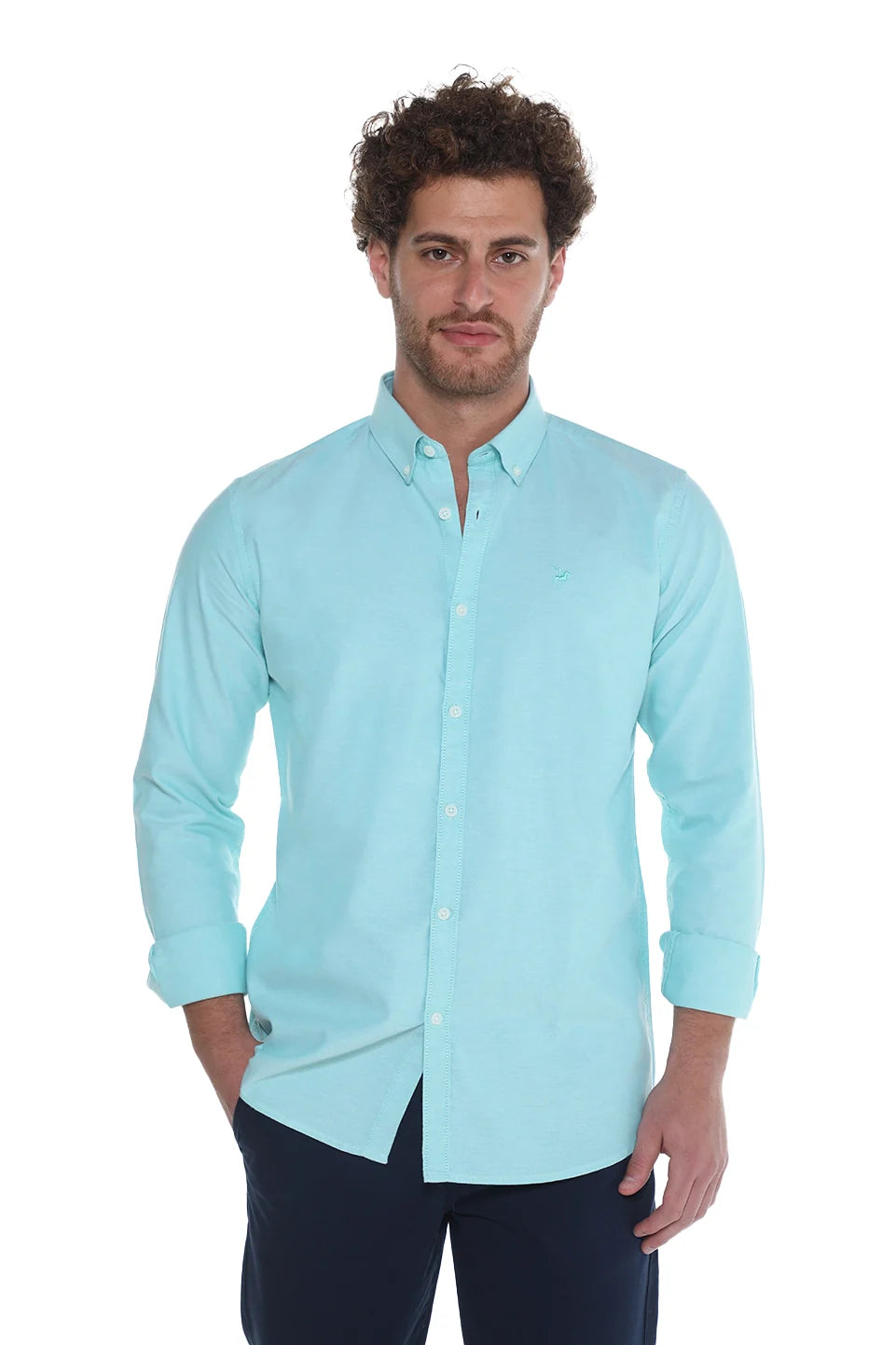 Long Sleeve Mint Oxford Shirt With Button Down Collar