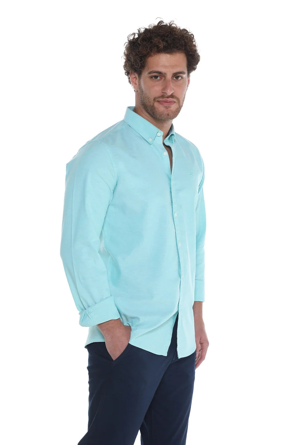 Long Sleeve Mint Oxford Shirt With Button Down Collar