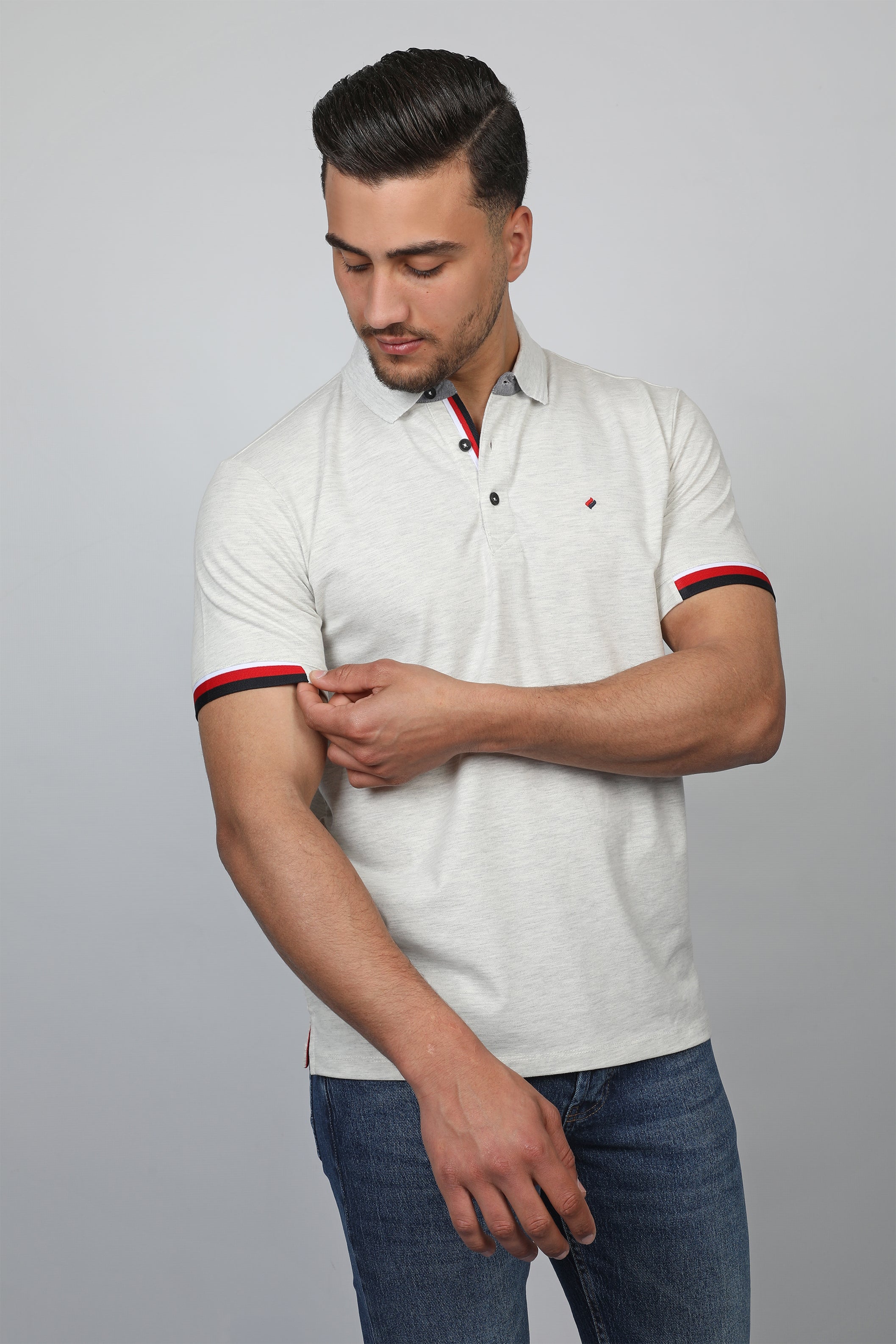 Men Light Grey Polo With Three Button To Close