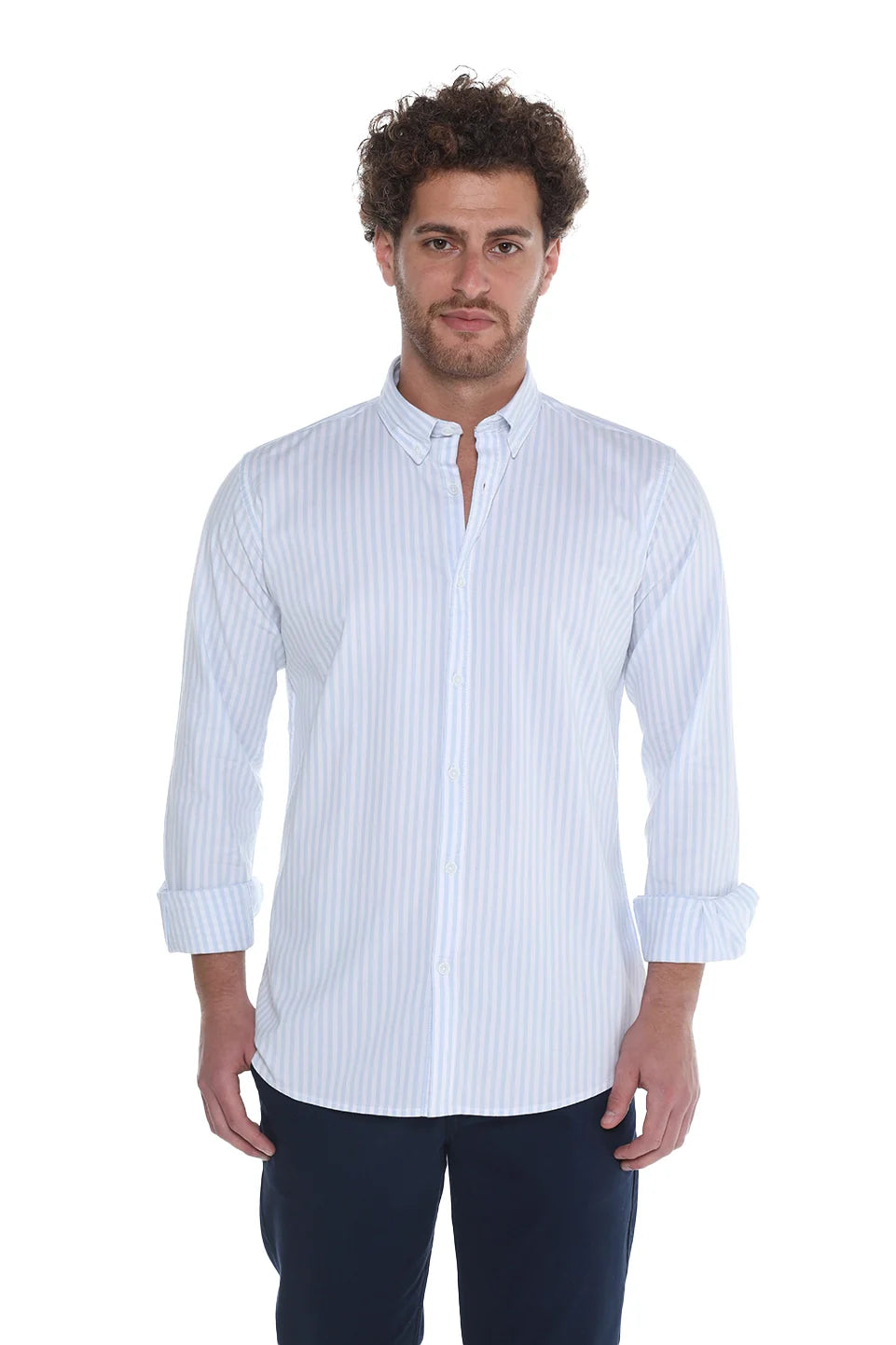 Sky Blue Oxford Shirt With thin Stripe Design