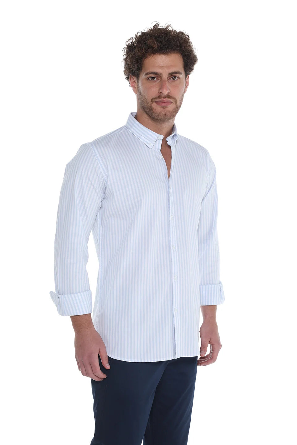 Sky Blue Oxford Shirt With thin Stripe Design