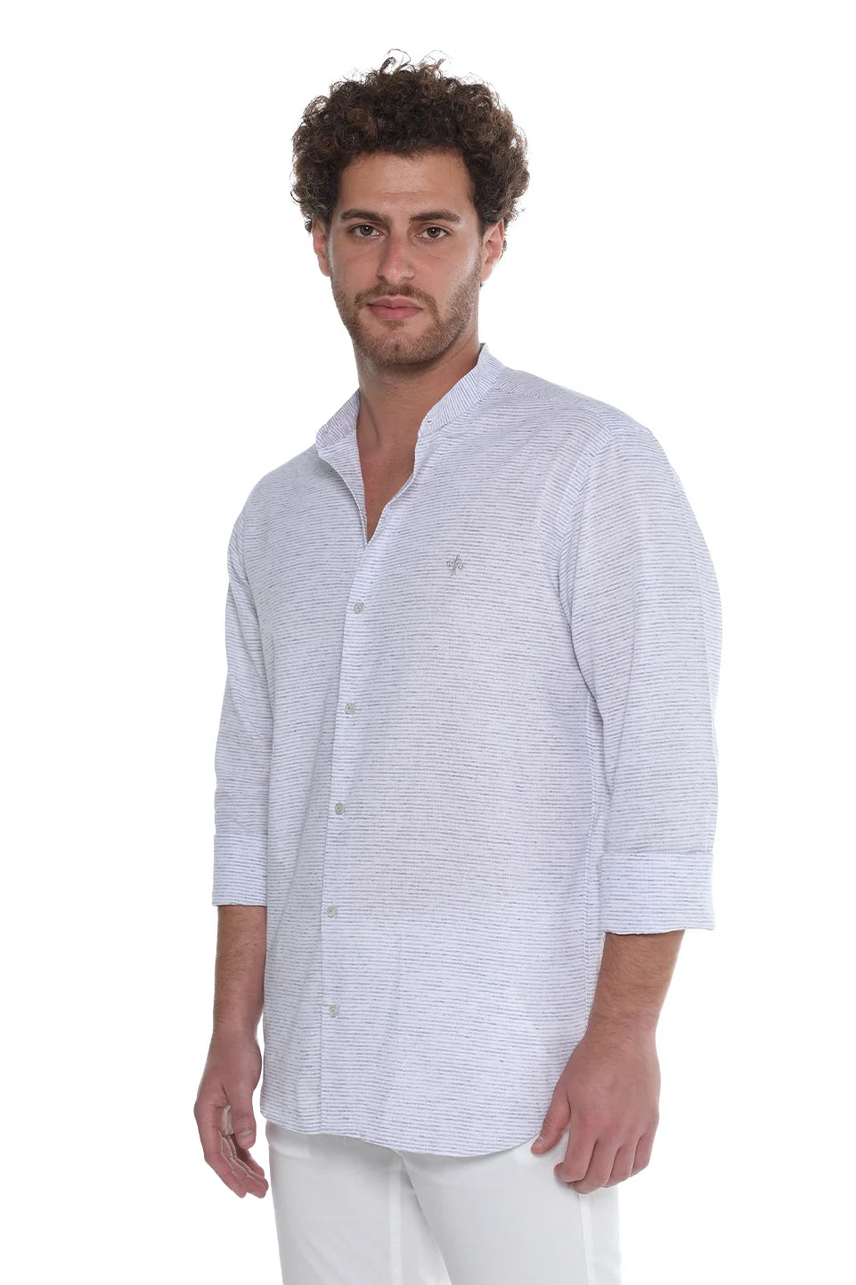 Light Grey Long Sleeve Shirt With Wing Collar
