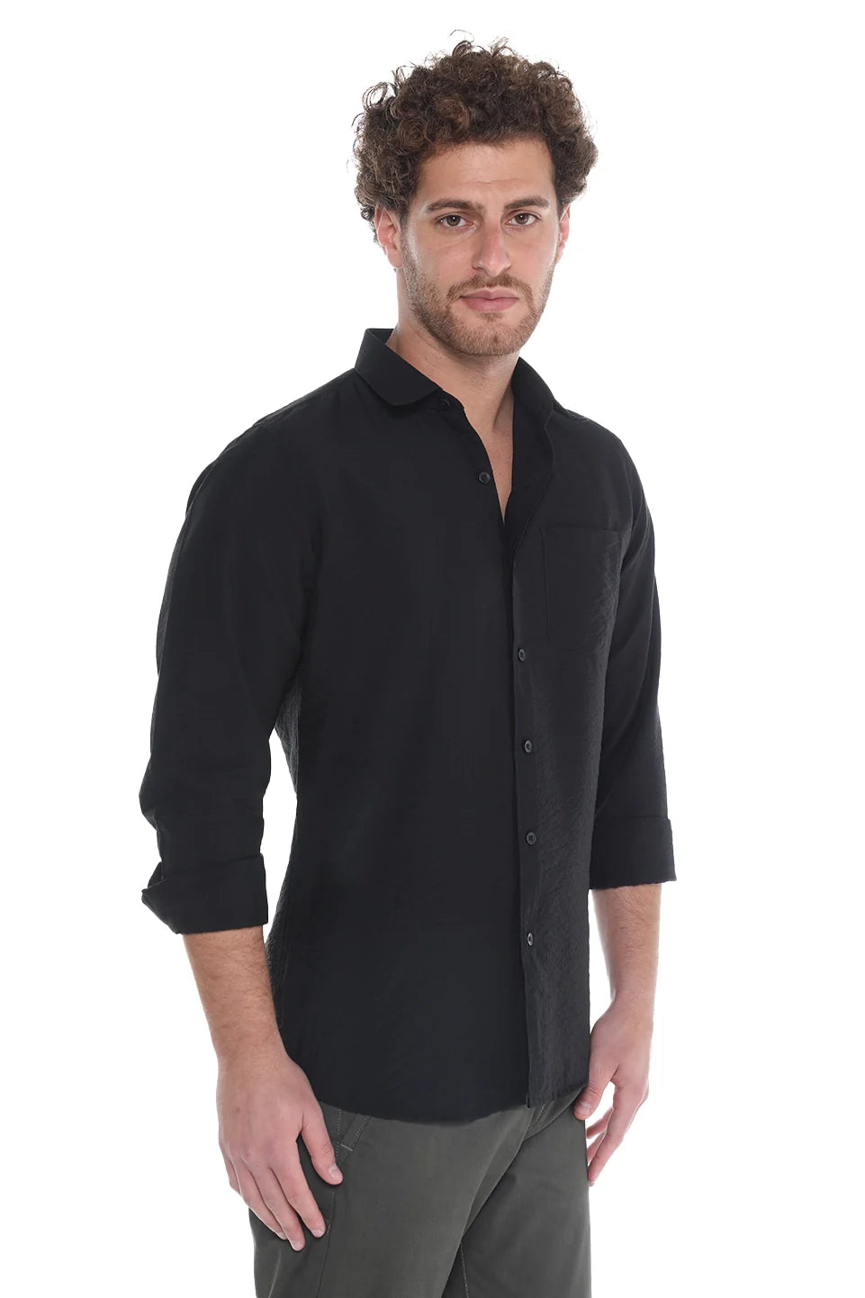 Casual Black Shirt With Attached Chest Pocket