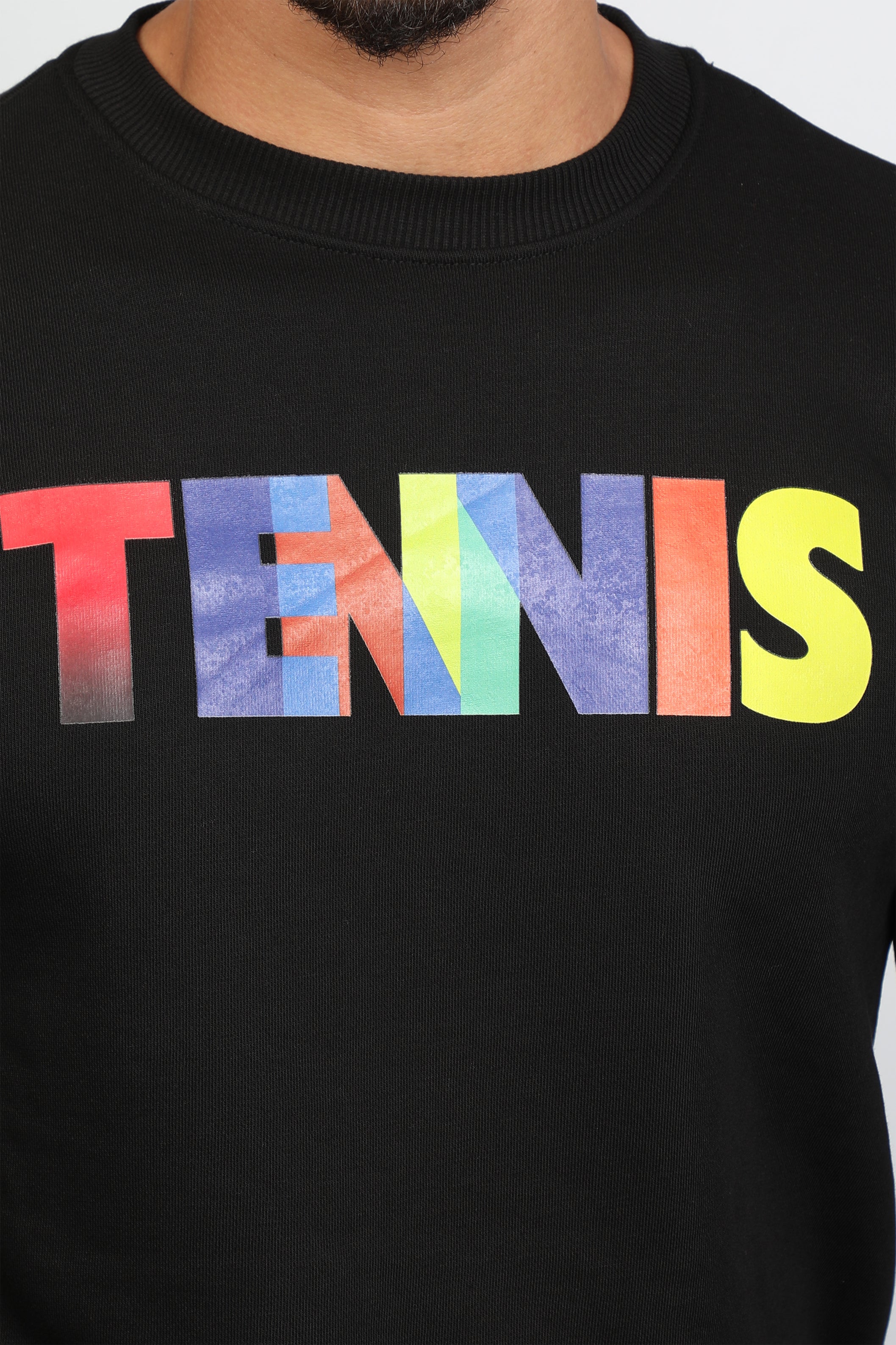 Men Black 'Tennis' Printed Pullover