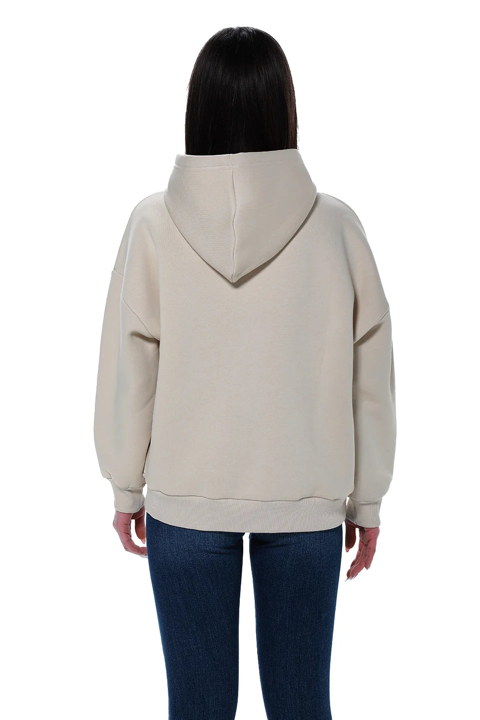 Beige Fleeced Hoodie With Front Printed Design