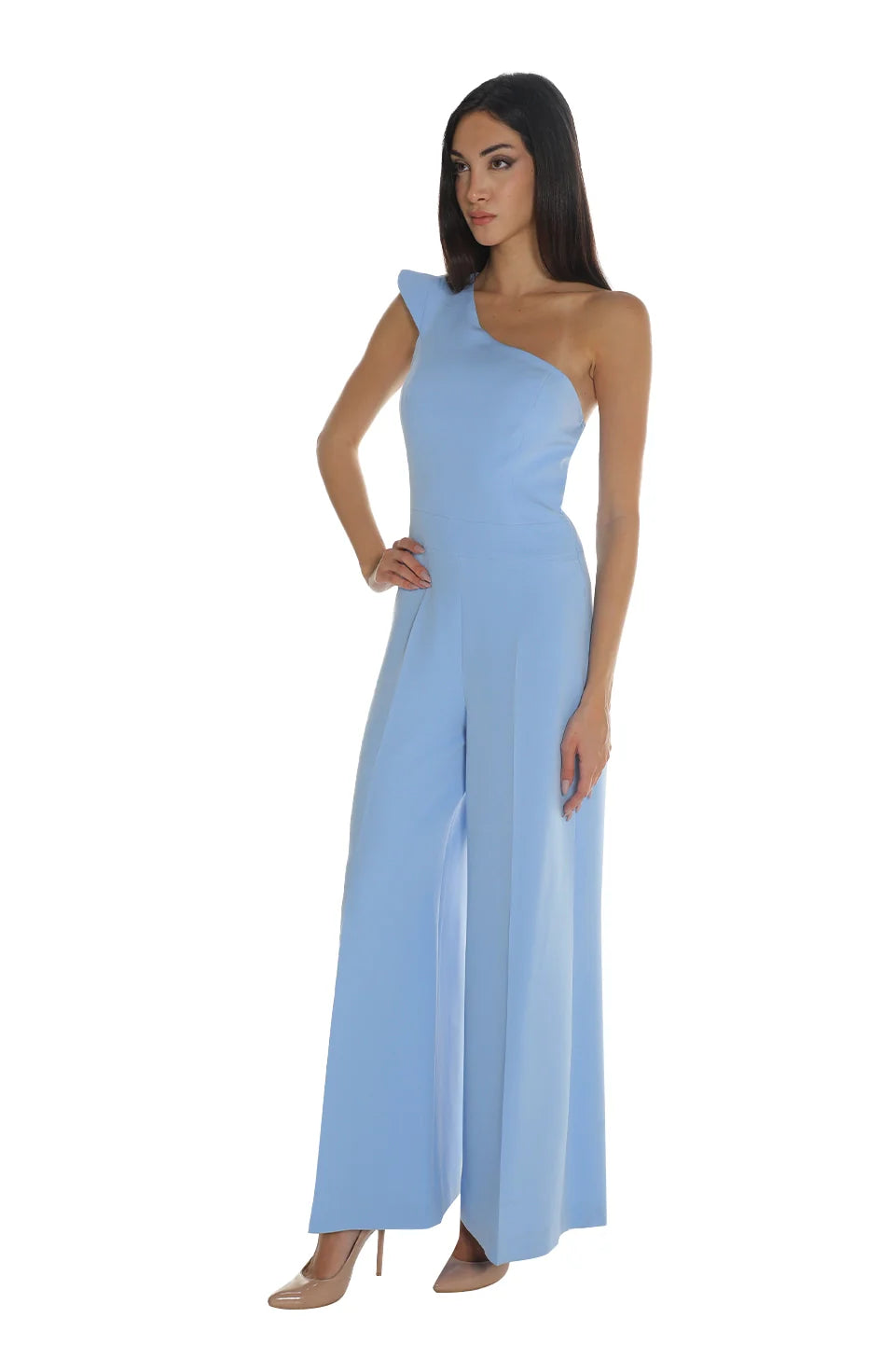 Blue Jumpsuit With Asymmetrical Neckline