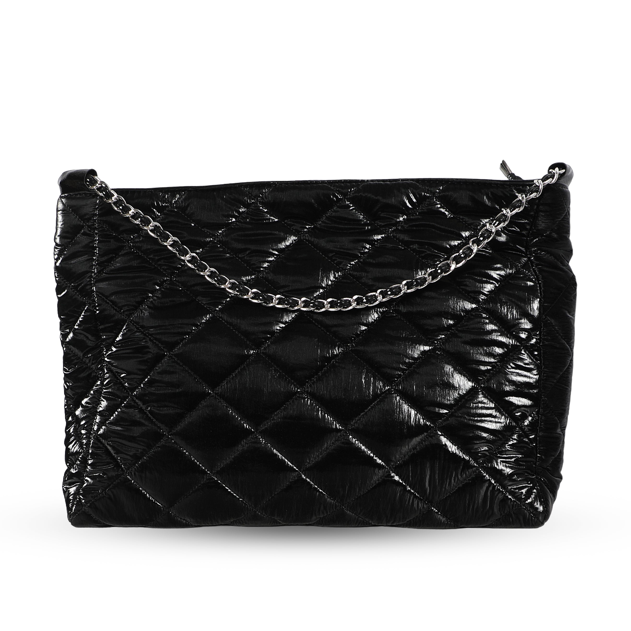 Women Glossy Black Classy Handbag