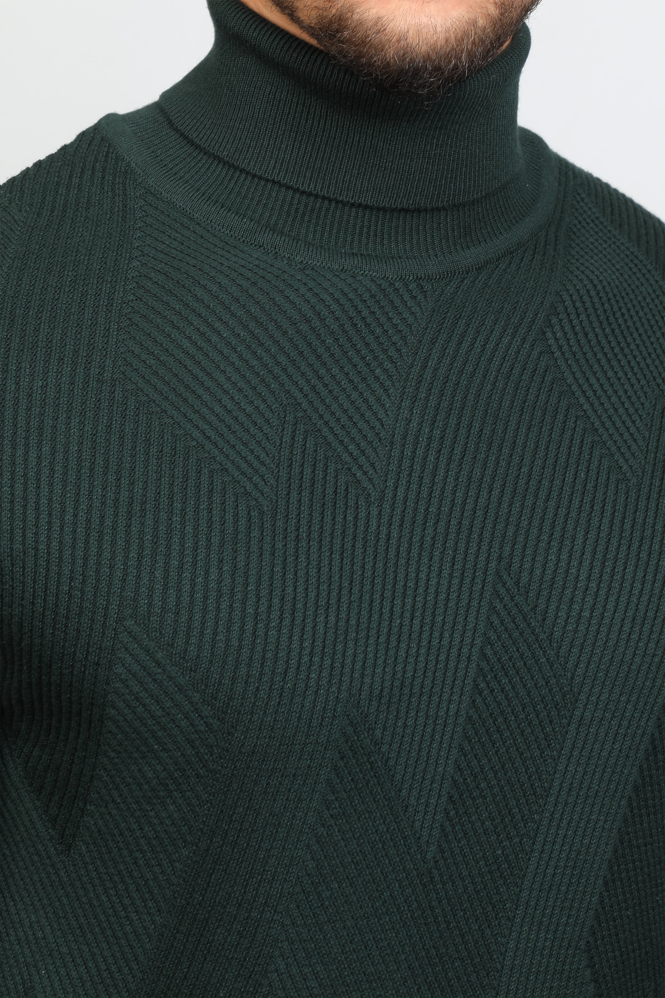 Men Classy Green Turtle Neck Patterned Sweater