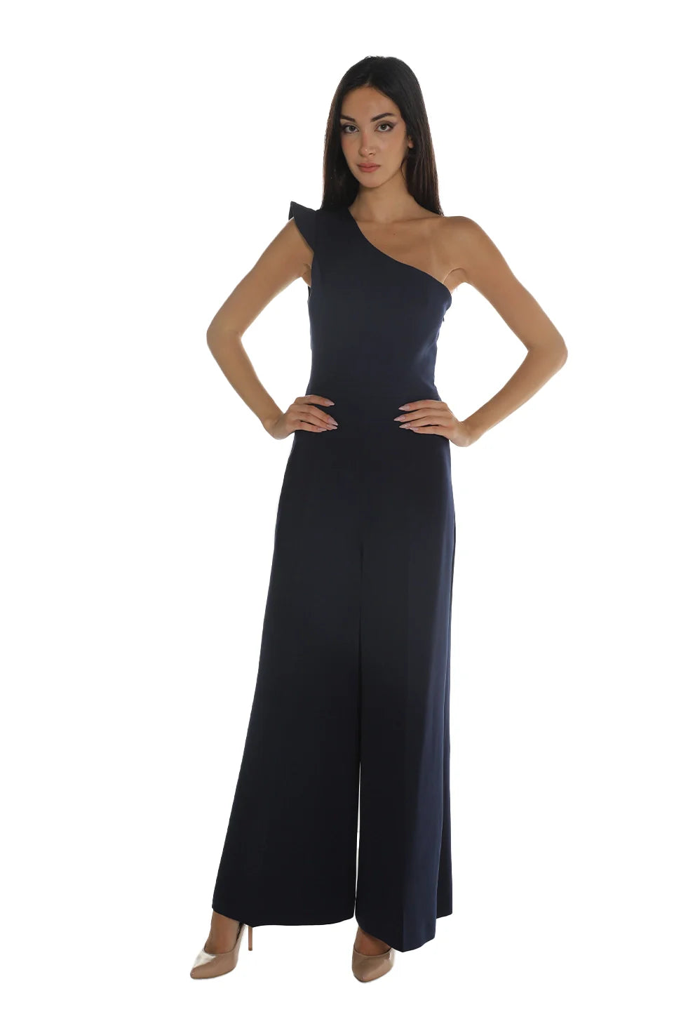 Navy Jumpsuit With Asymmetrical Neckline