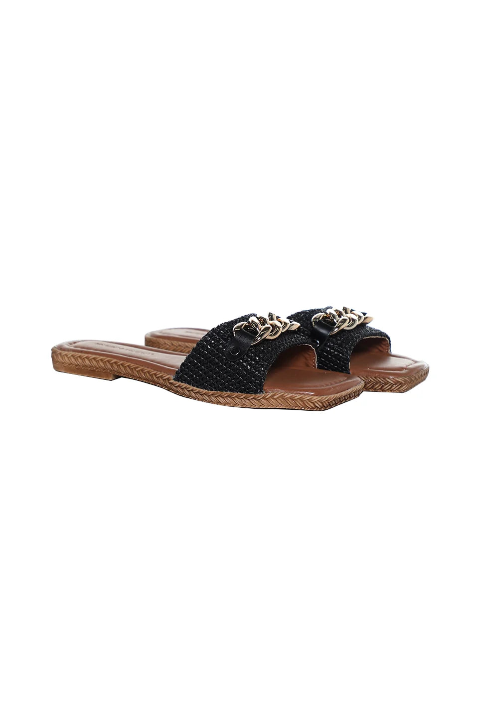 Black Slipper With Metallic Chain