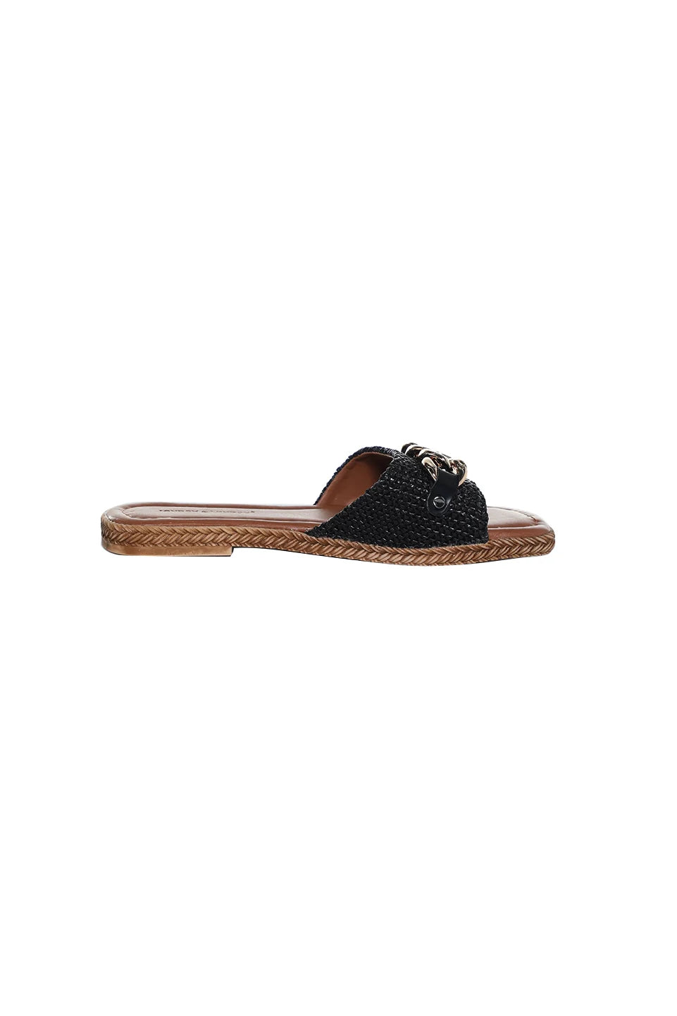 Black Slipper With Metallic Chain