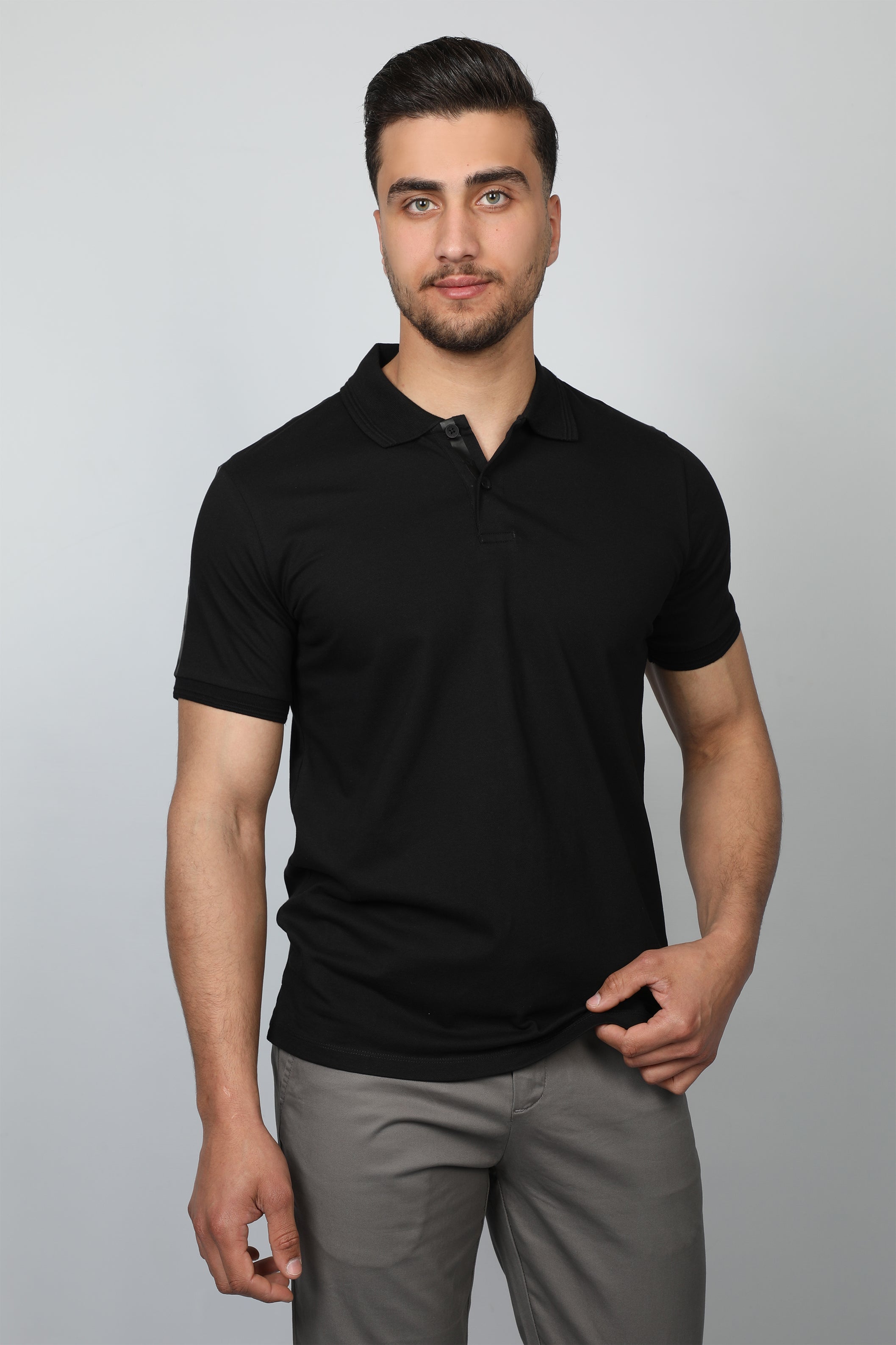 Black Polo With Shoulder Design