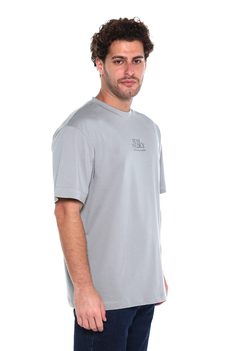 Grey Oversized T-Shirt With "Stay Wildly" Front Design