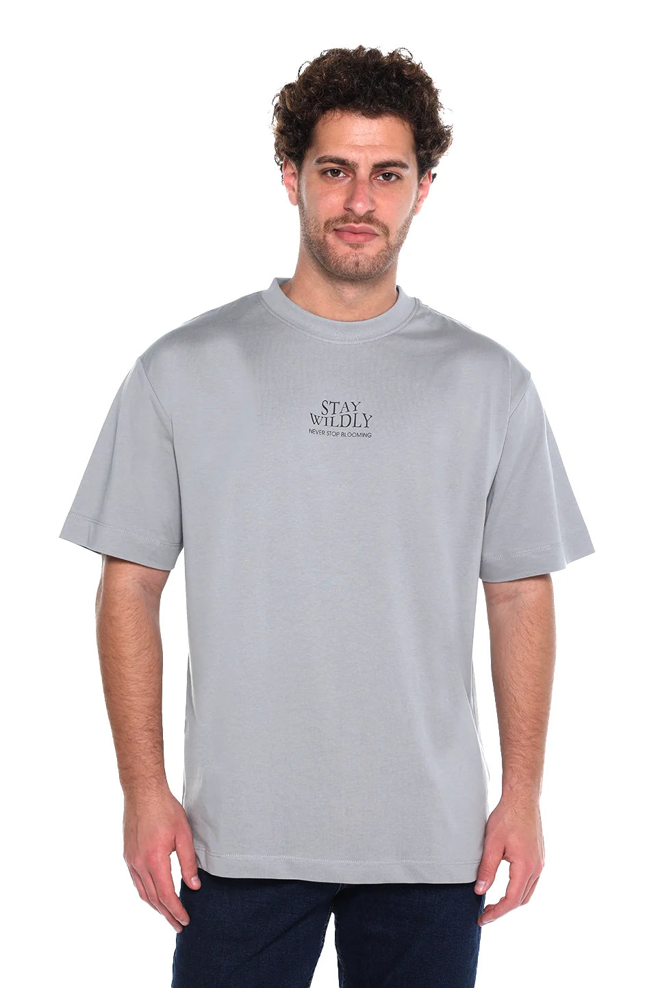 Grey Oversized T-Shirt With "Stay Wildly" Front Design