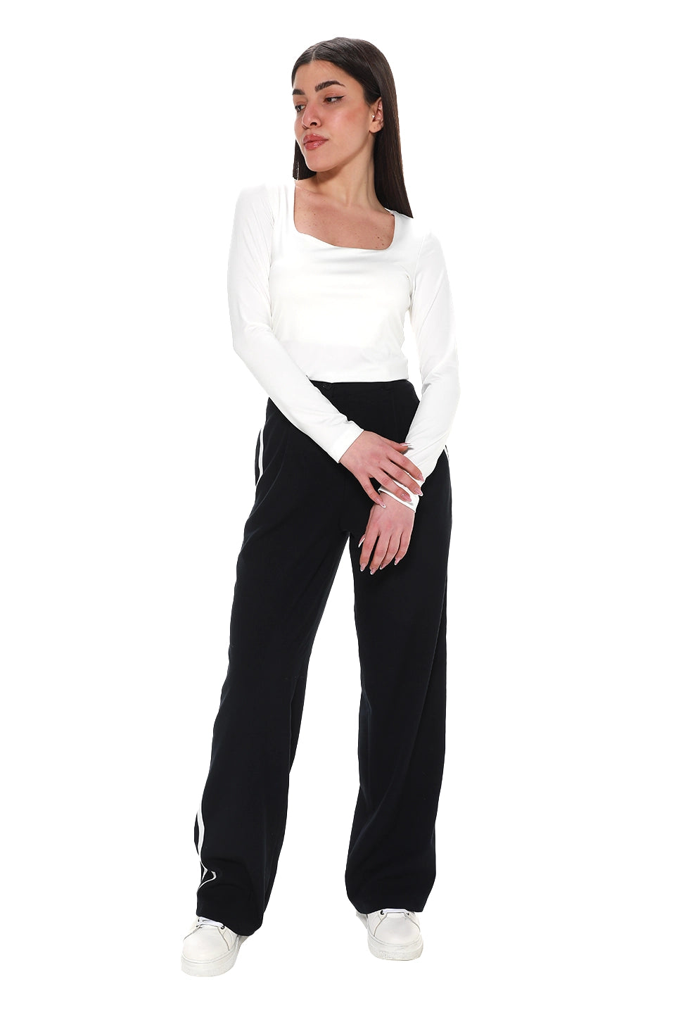 Navy Wide Leg Pants With Slanted Side Pockets