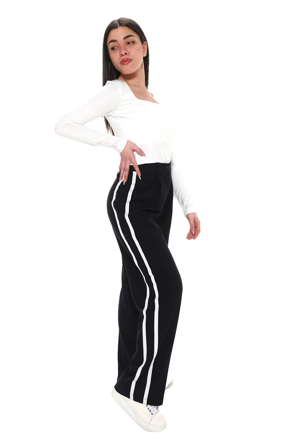 Navy Wide Leg Pants With Slanted Side Pockets