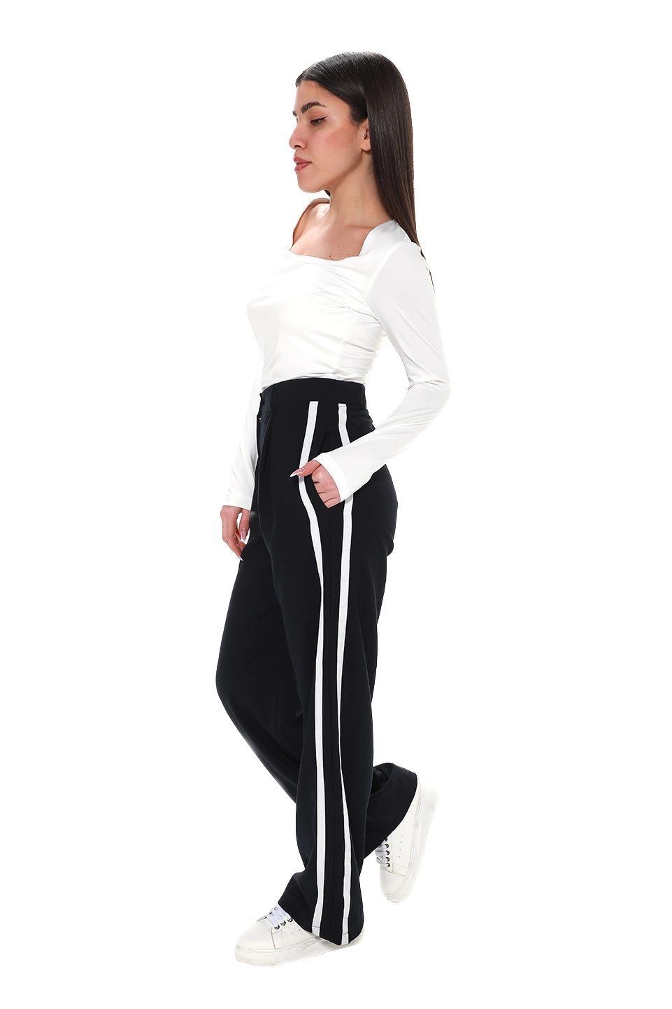 Navy Wide Leg Pants With Slanted Side Pockets