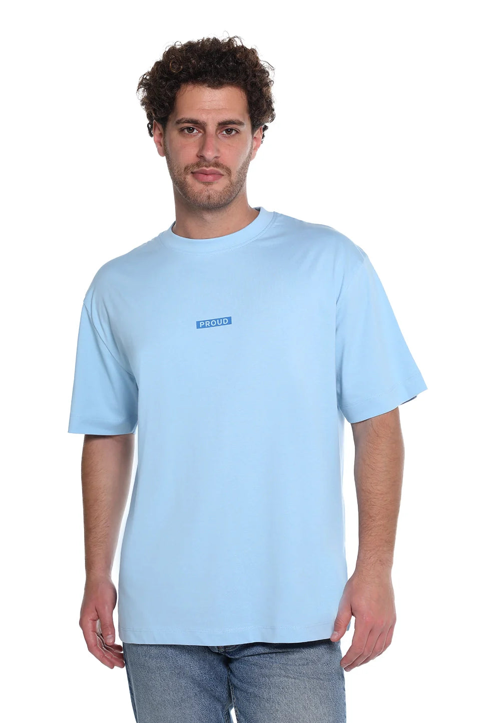 Blue Oversized T-Shirt With "Proud" Back Design