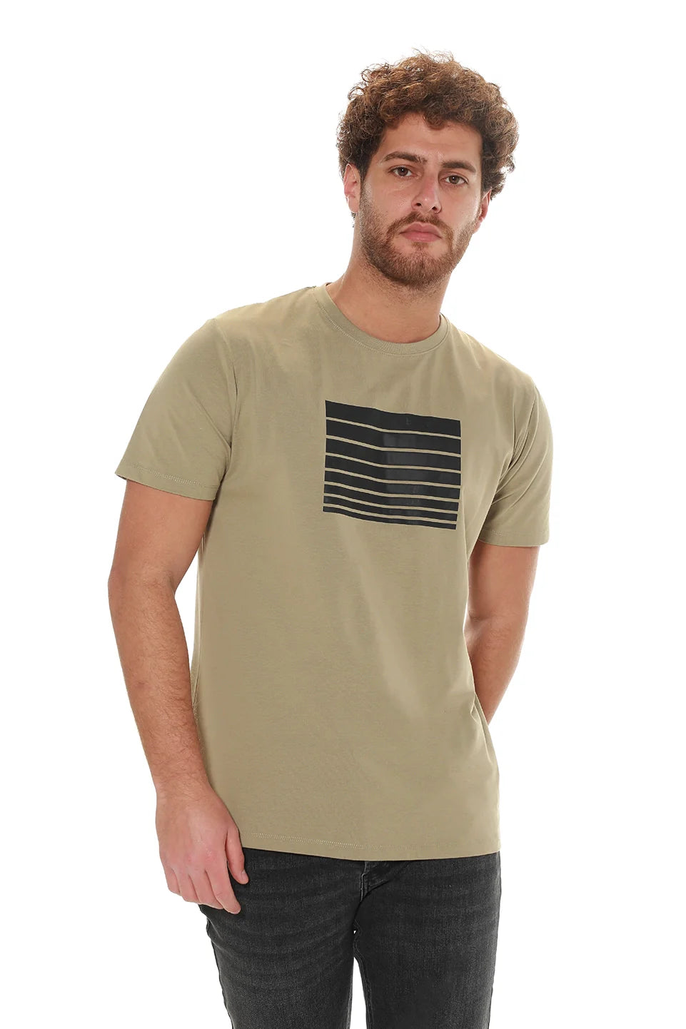 Light Khaki T-shirt With Printed Front Design