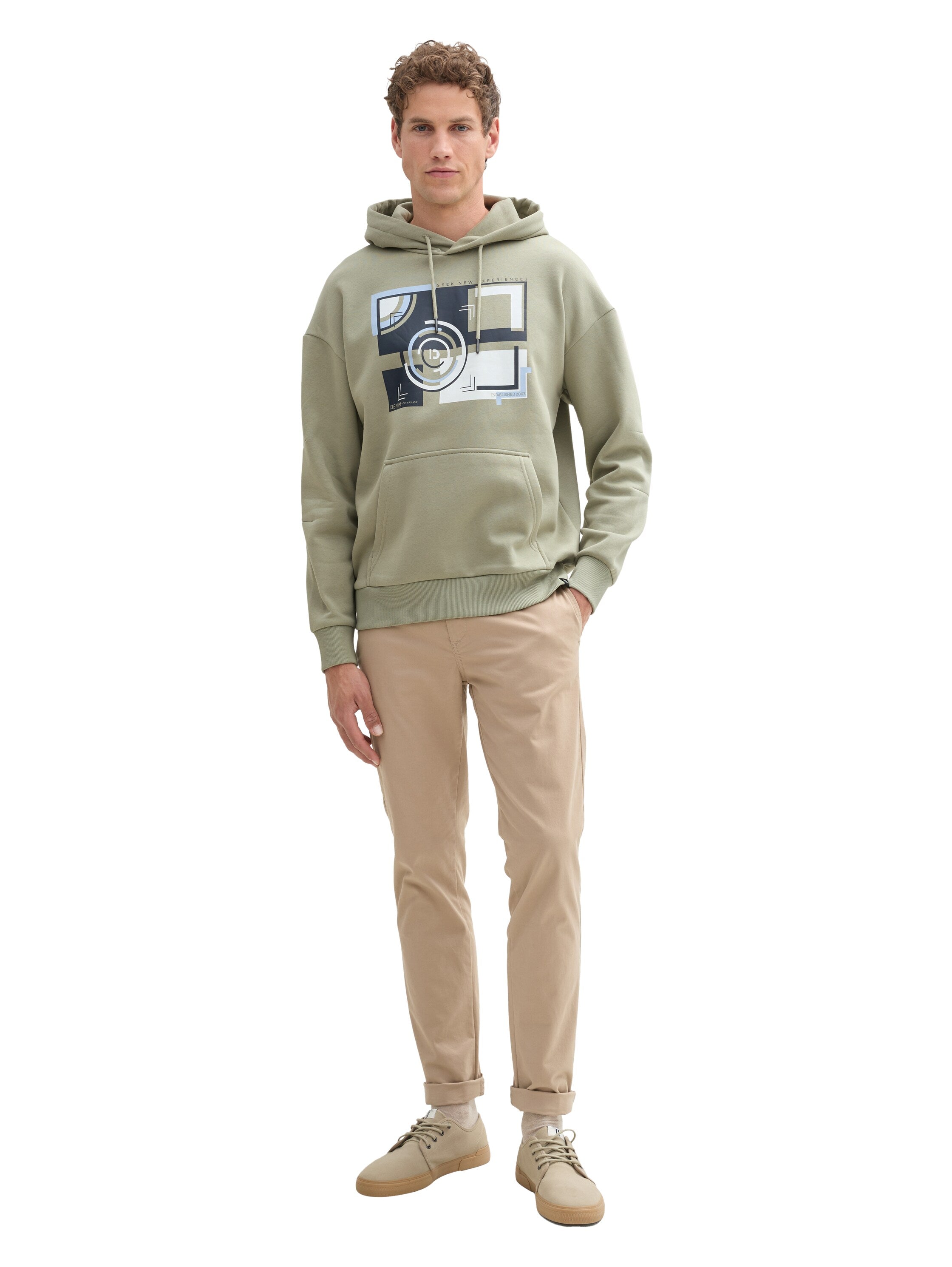 Tom Tailor Khaki Hoodie With Front Print