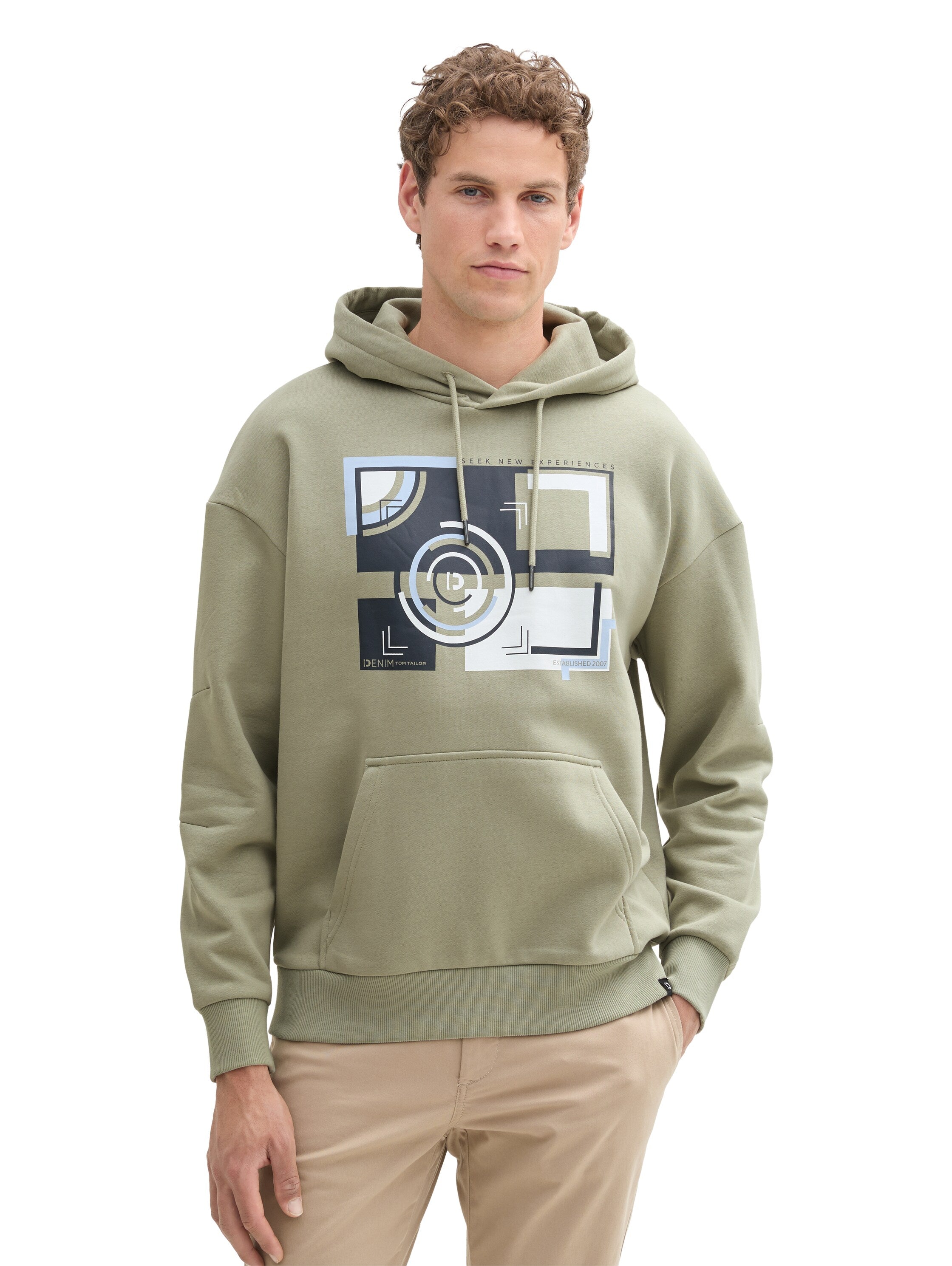 Tom Tailor Khaki Hoodie With Front Print