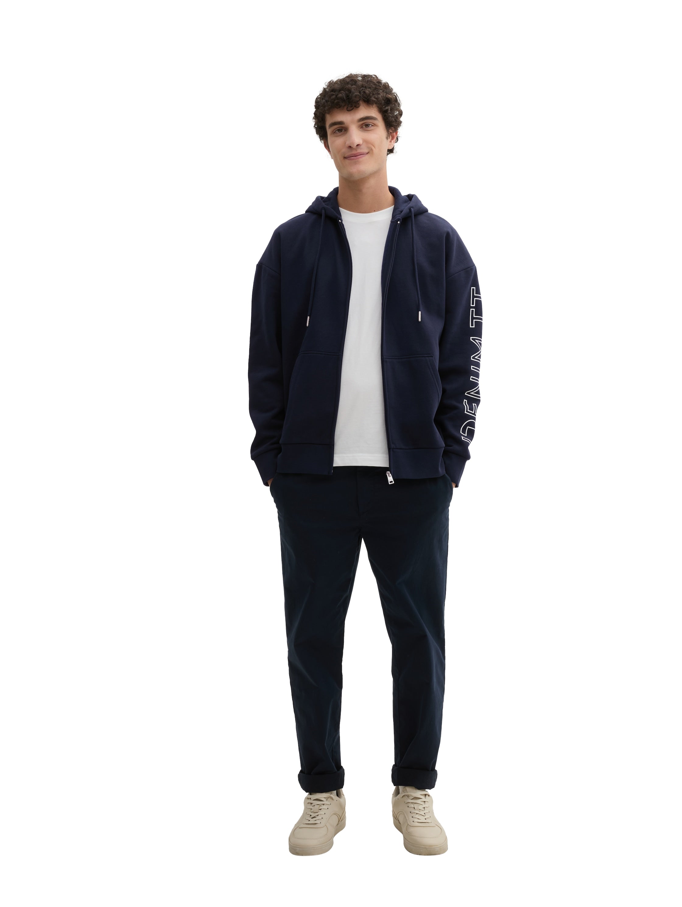 Tom Tailor Relaxed Navy Hooded Jacket With Logo Print