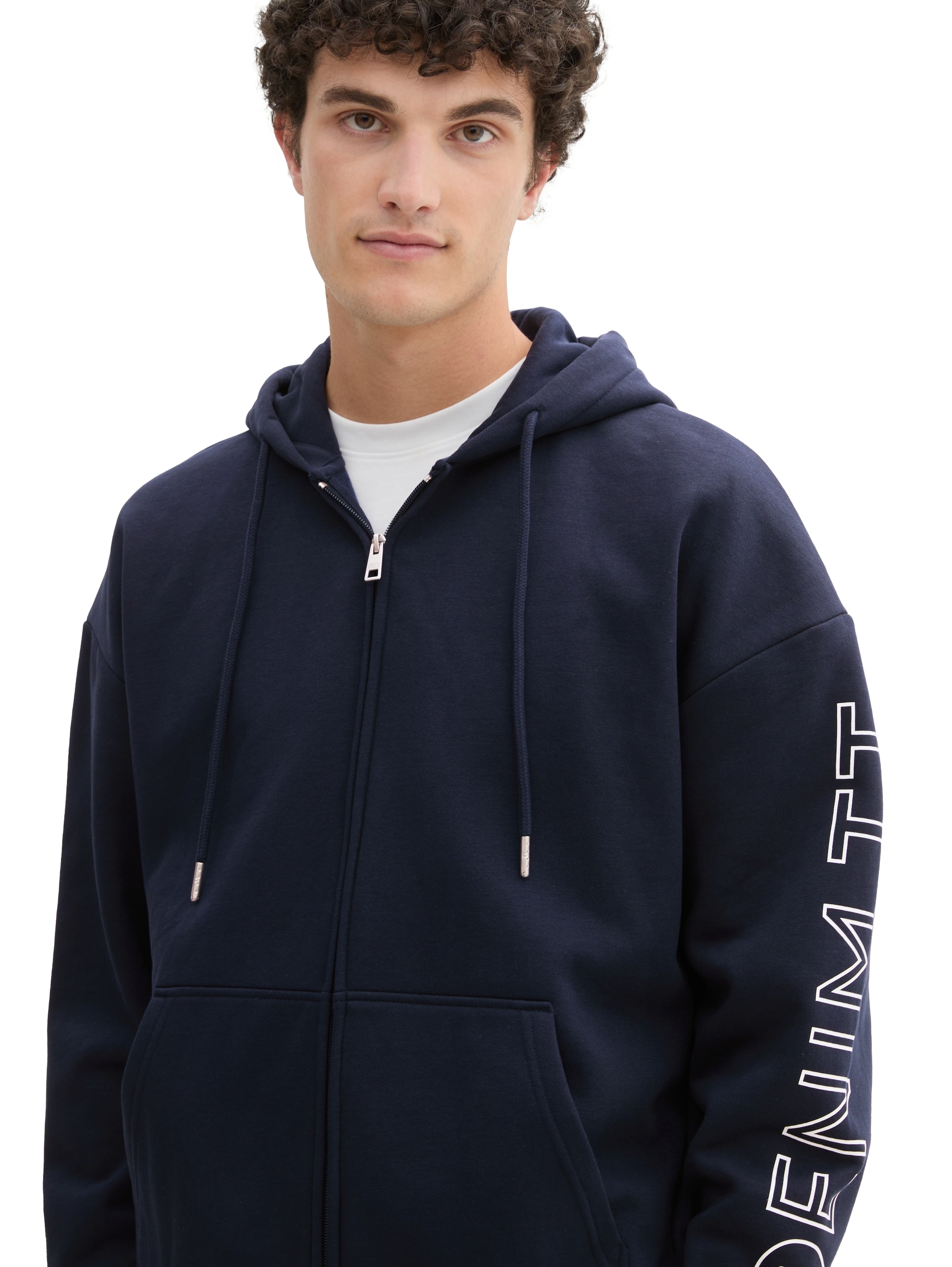 Tom Tailor Relaxed Navy Hooded Jacket With Logo Print