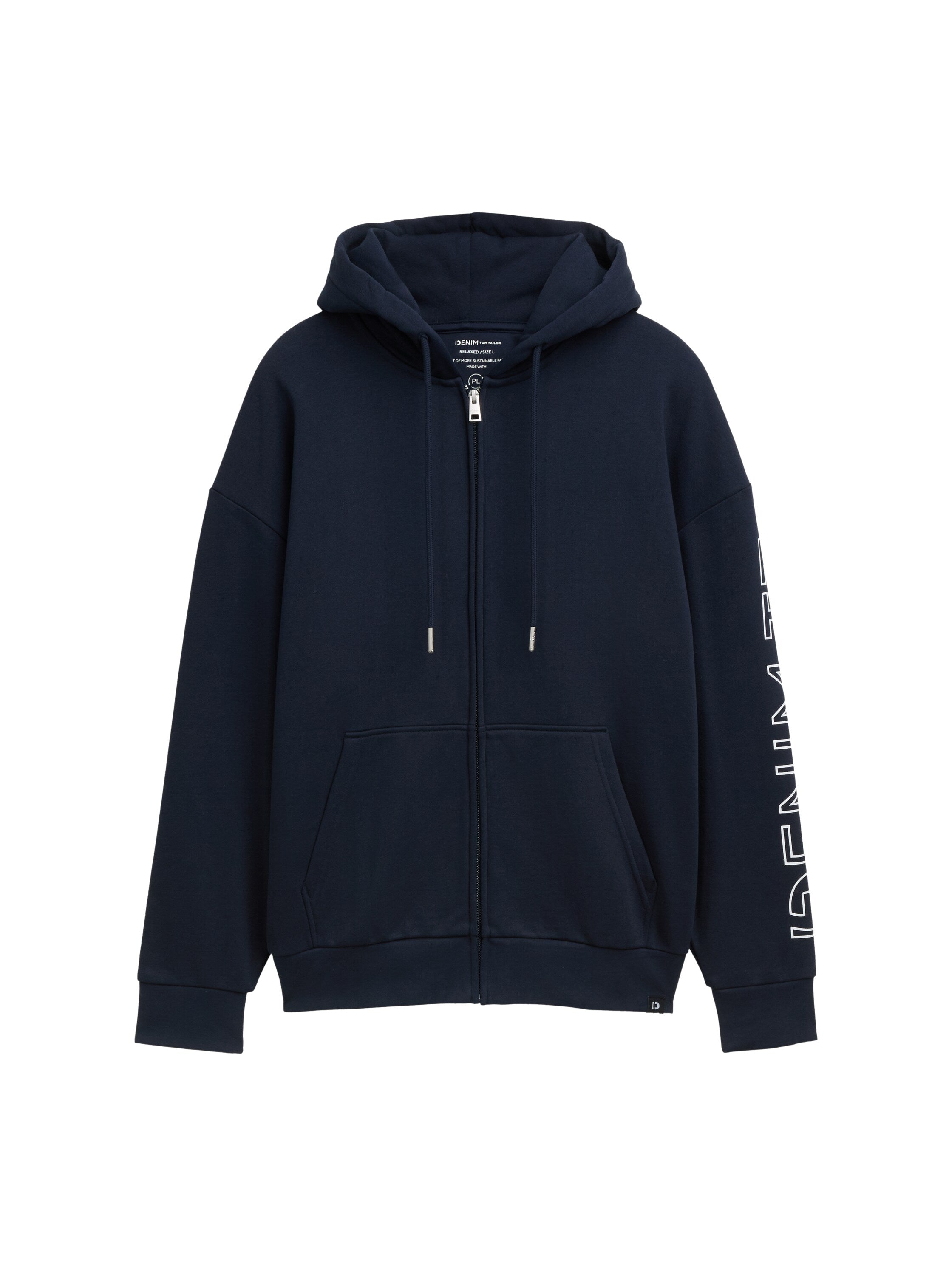 Tom Tailor Relaxed Navy Hooded Jacket With Logo Print