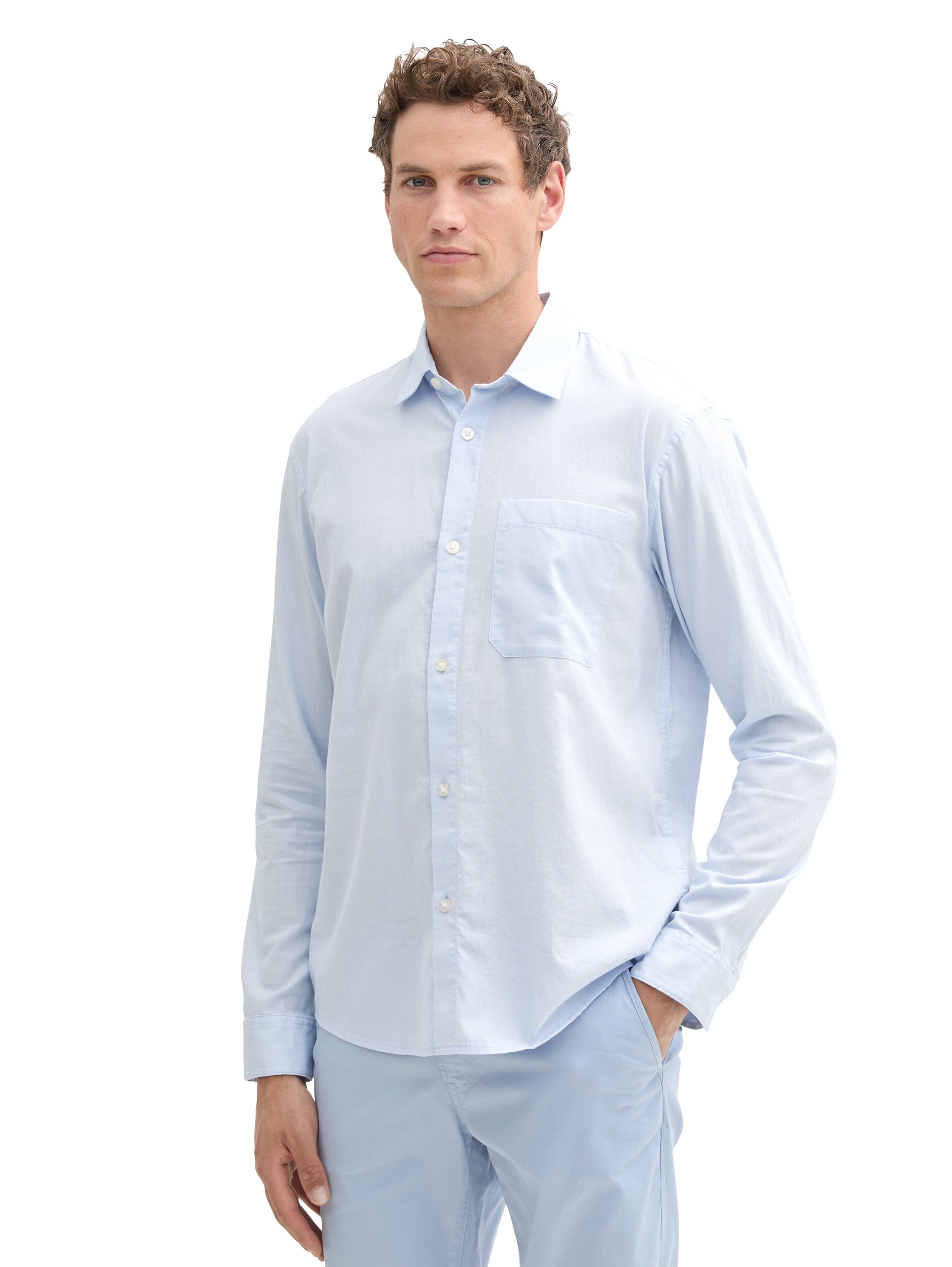 Tom Tailor Blue Regular Shirt With Attached Chest Pocket